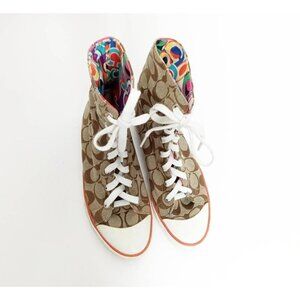 Coach Womens Bonney Sneakers  Multicolor High Top Signature Canvas Lace Up 6B